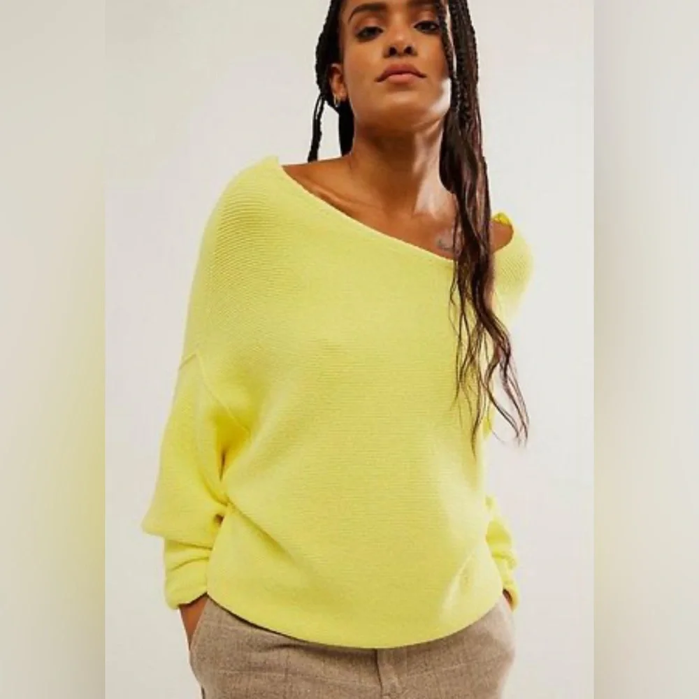 Free People Sunny Yellow Off-Shoulder Knit Sweater